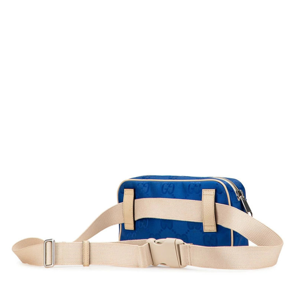 Gucci Grid the Belt GG Beige Crossbody Bag Blue Body Leather Belt Off Bum